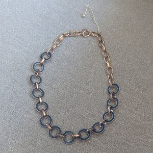 Reversible Elegant Blue and Warm Silver Toned. Statement Chain Necklace